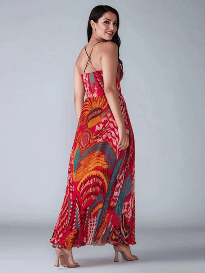 Unique Print A-Line Sling Maxi Dress