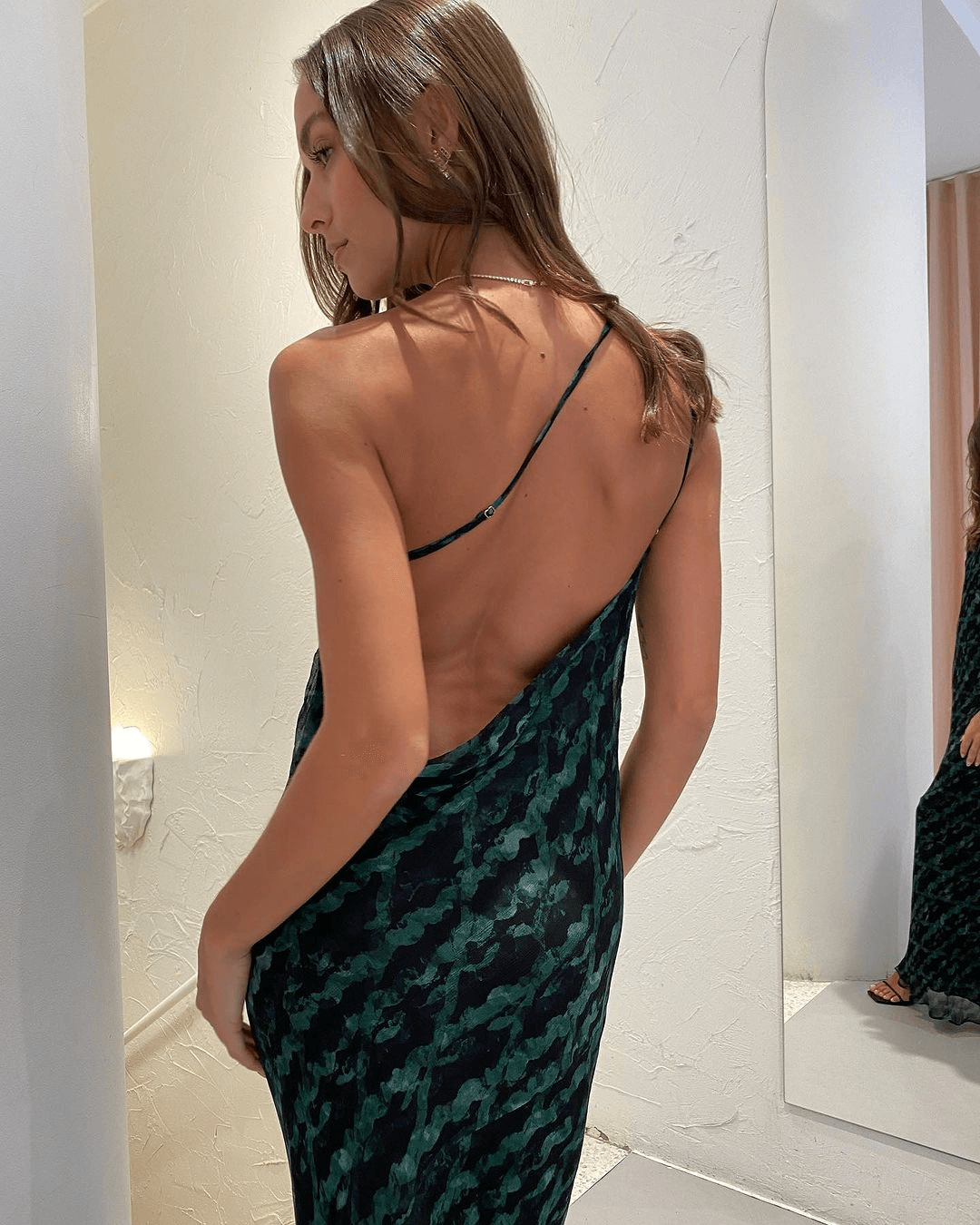 One Shoulder Cowl Back Maxi Dress