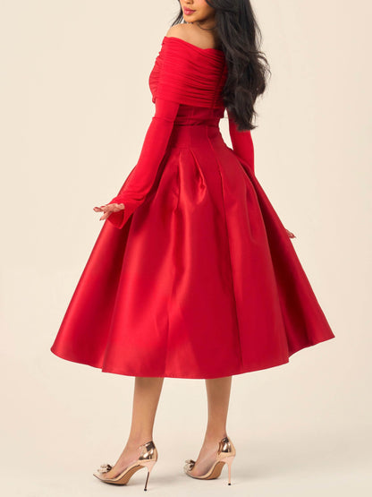 Elegant Off-Shoulder Satin Midi Dress