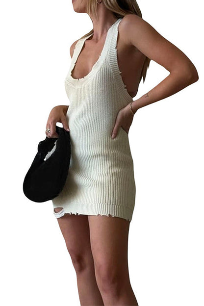 Ripped Scoop Neck Knit Mini Tank Dress