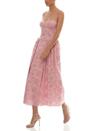 Romantic Embroidered Sweetheart Neck Spaghetti Strap Maxi Dress