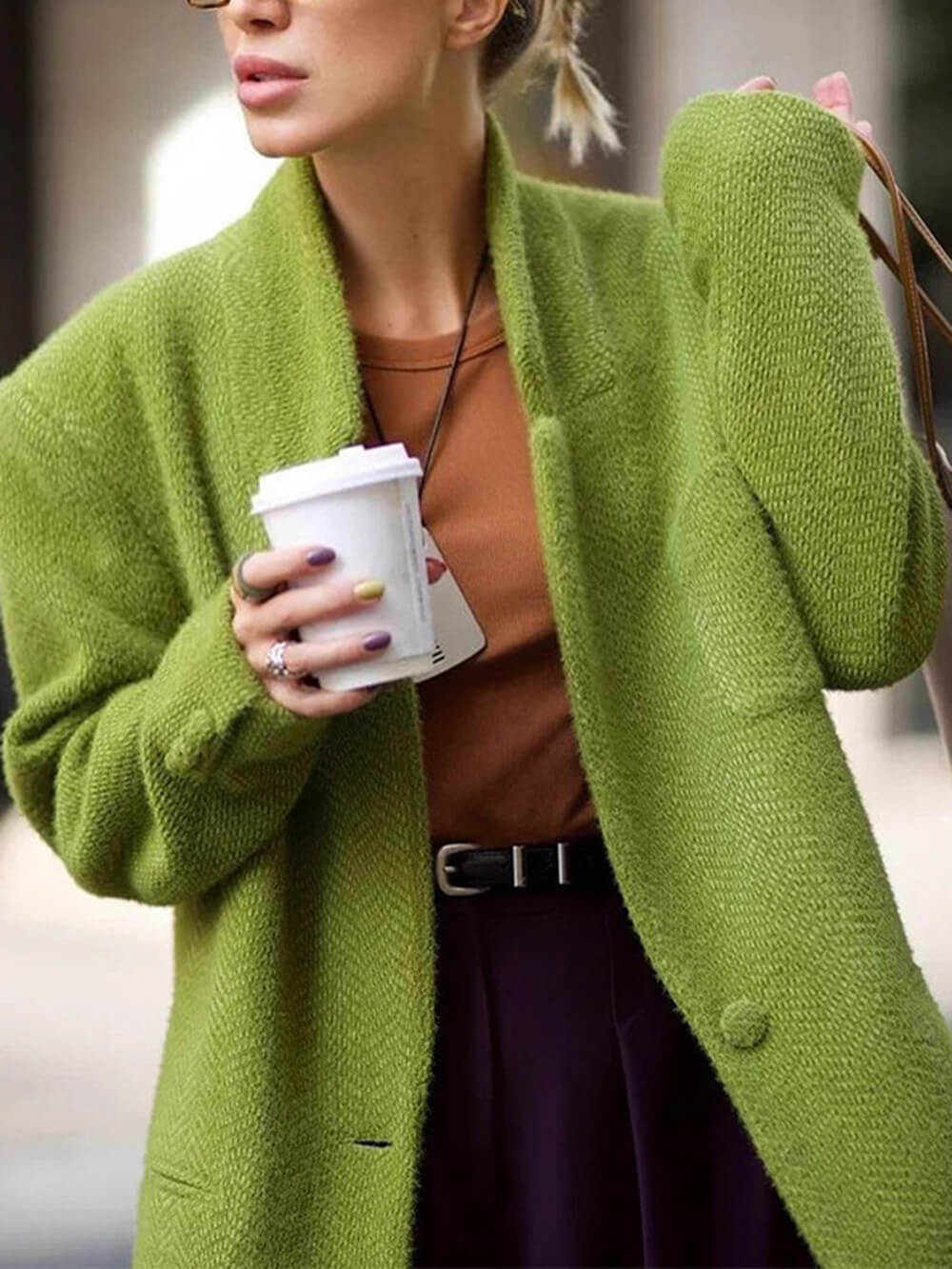 Fashion Lapel Design Collared Solid Color Loose Blazer