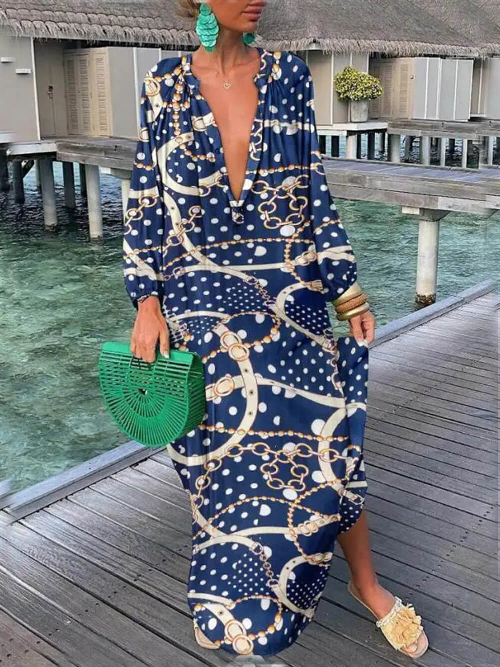 Bohemian V-Neck Printed Maxi Dress