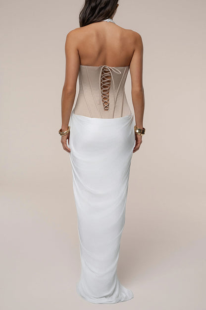 Exquisite Backless Draped Patchwork Maxi Dress