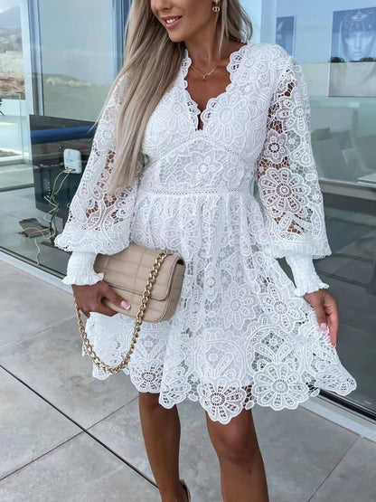 Sexy Hollow Lace Mini Dress
