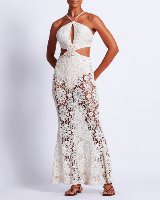 Embroidered Crochet Halterneck Dress