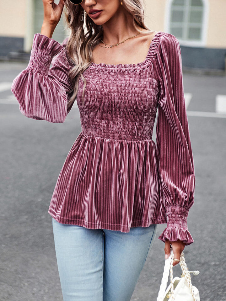 Elegant Commuter Long-Sleeved Velvet Shirt