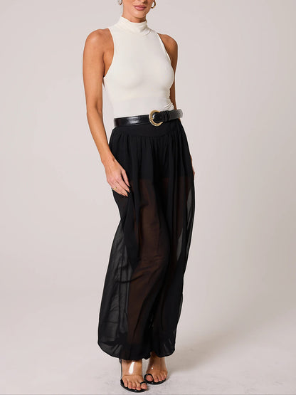 Classic Autumn Avenue Chiffon See-Through Elastic Waist Aladdin Bloomers Pants