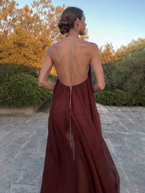 Elegant V-neck Chiffon Flowy Maxi Dress