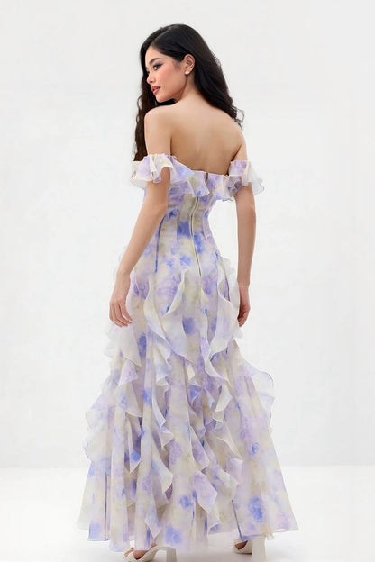 Casual Vacation-Style Strappy Floral Ruffle Maxi Dress