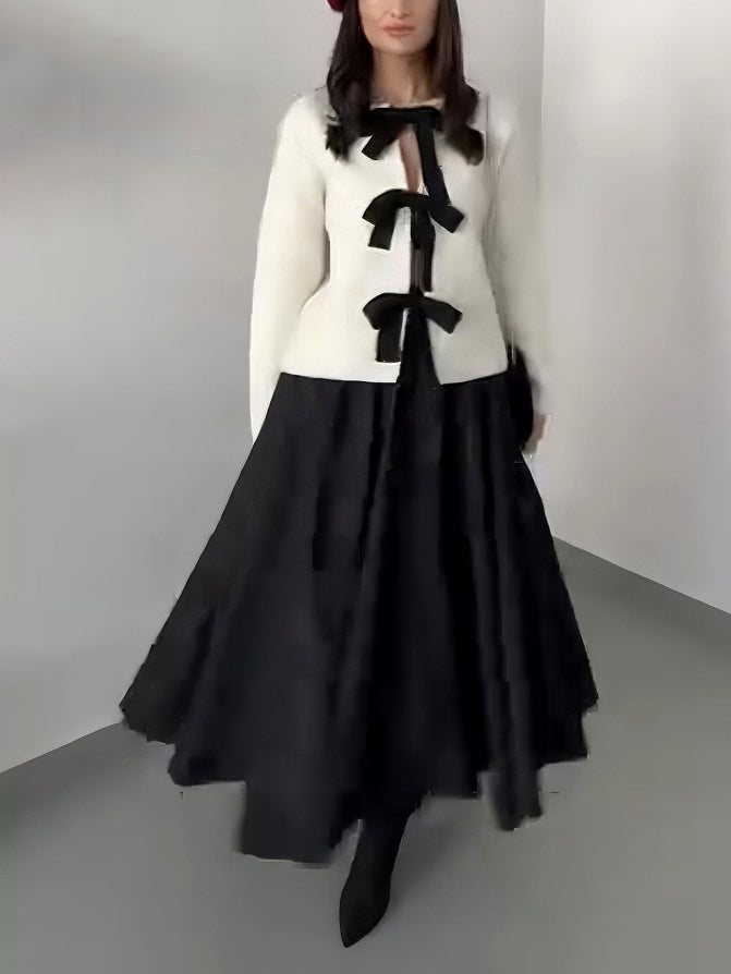 Elegant Bow-Embellished Knit Cardigan