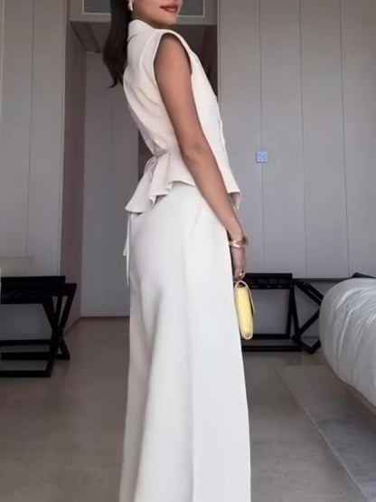 Casual High-Waisted Pleated With Pockets Wide-Leg Pants