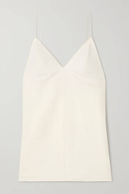 Exquisite Backless Camisole Top and Pleated Printed Satin Twill Skirt Set