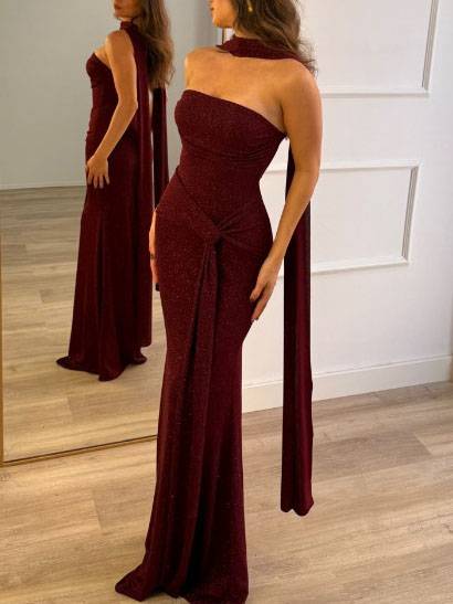 Shiny Tube Top Scraf Design Maxi Dress