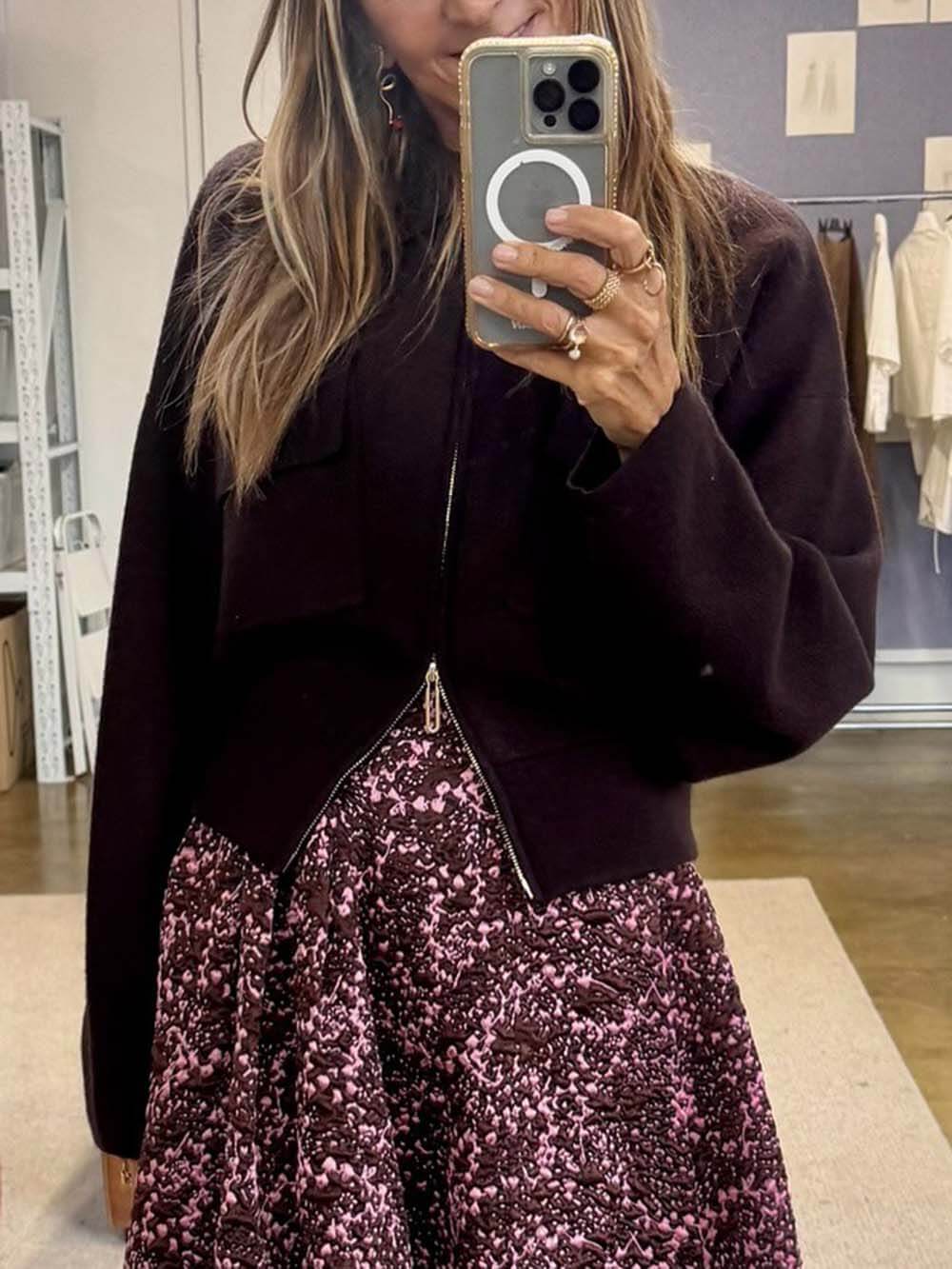 Classic Jacquard Print Ruched Maxi Skirt