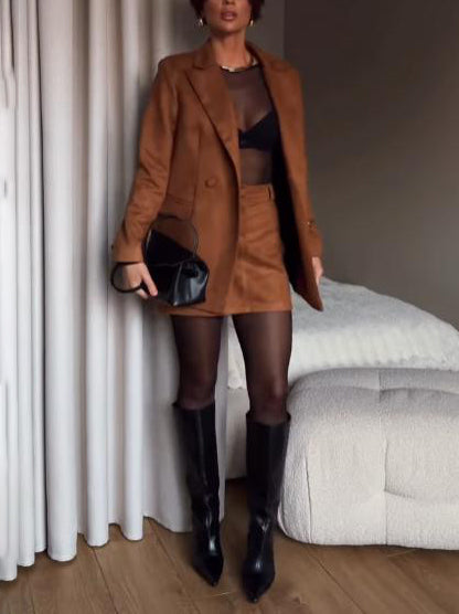 Casual Suede Midi Skirt