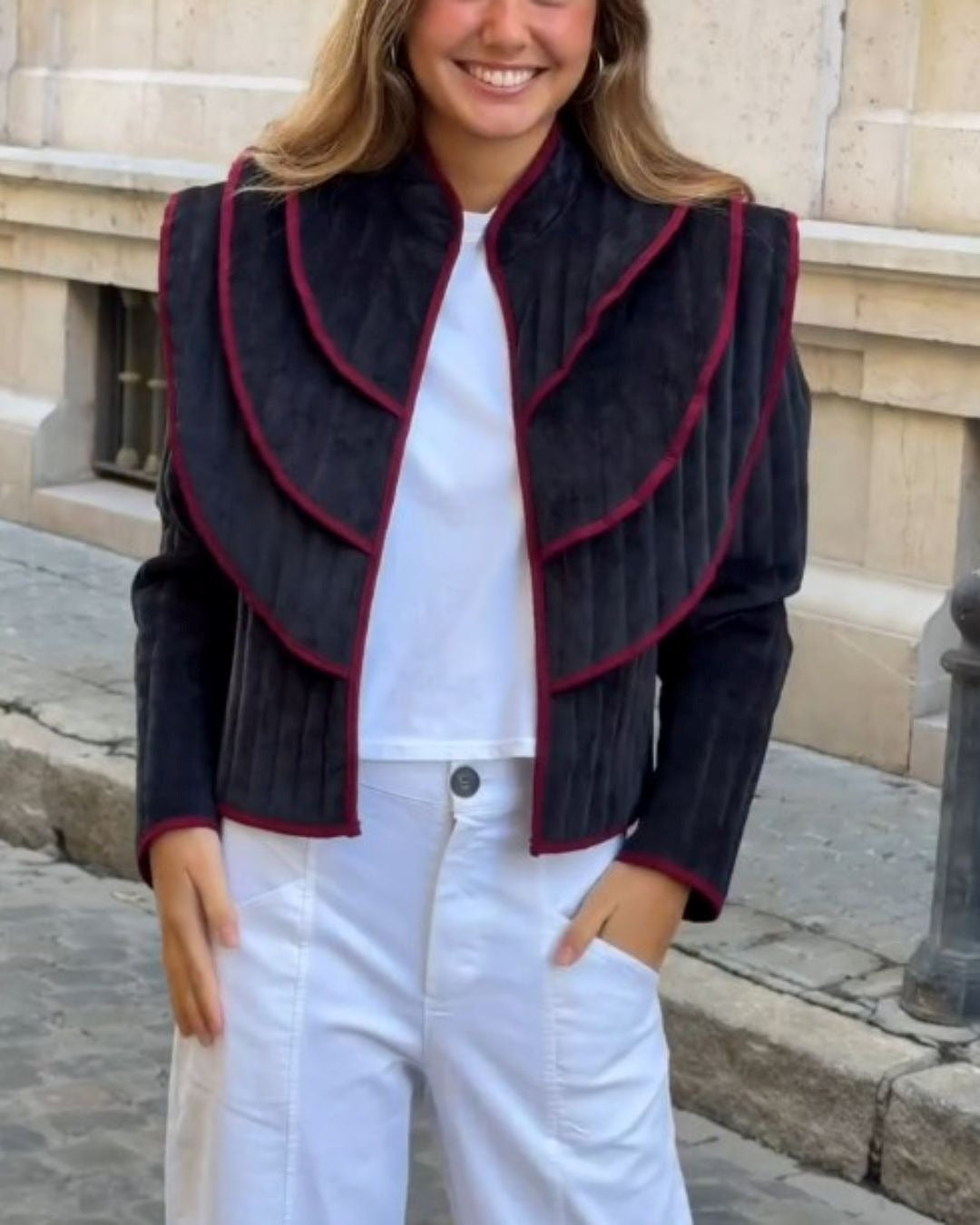 Structured Layered Cape-Style Short Jacket