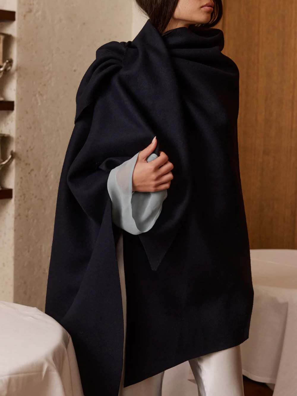 Asymmetrical Wrap French Cape Coat