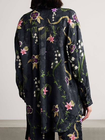 Elegant Floral Print Satin Straight-Leg Pants