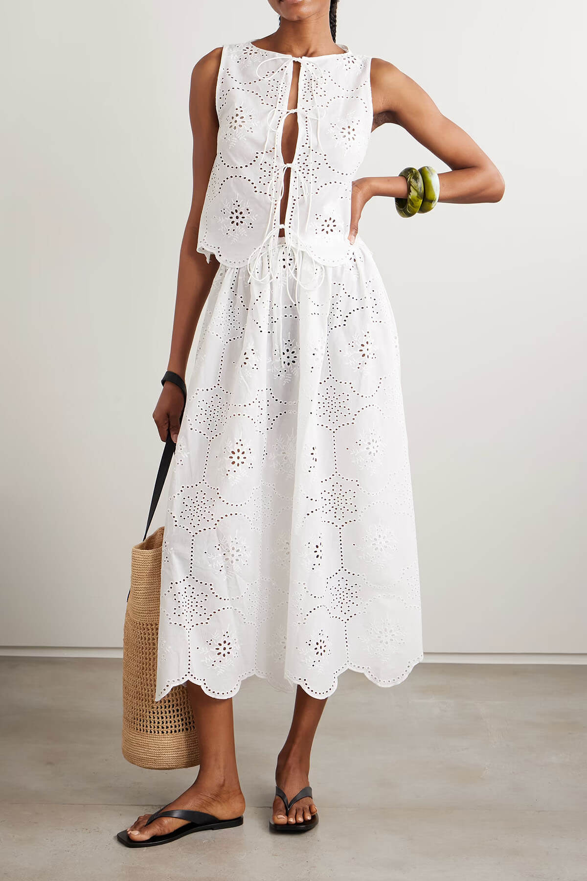 Fashionable Ruffled Crochet Hollow-Out Tank Top