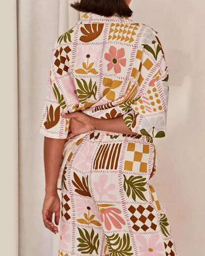 Casual Print Commuter Loose Two-piece Set