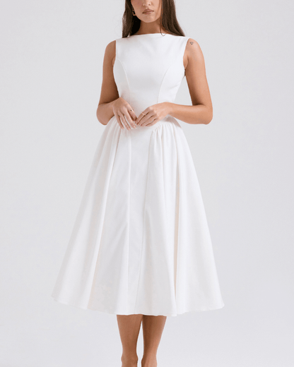 White Twill Sundress Midi Dress