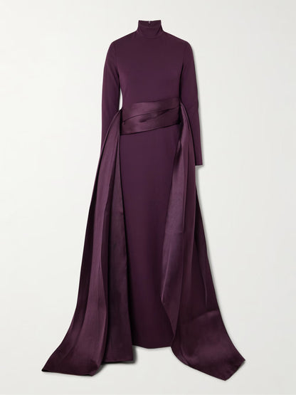 Elegant High-neck Satin Draped Maxi Dress