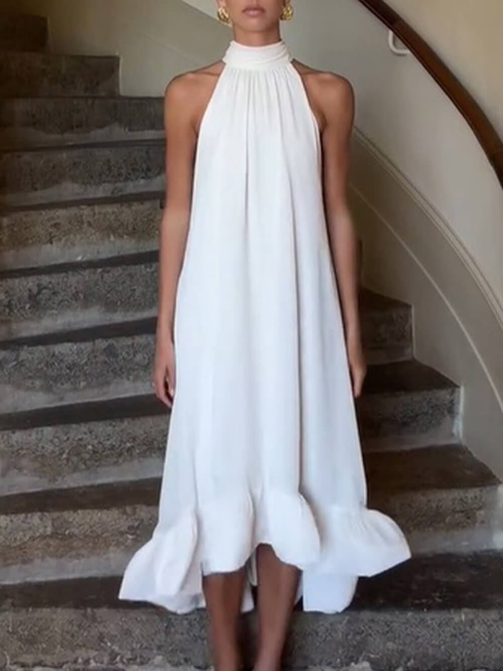 Elegant Ruffled Halter Neck Sleeveless Dress