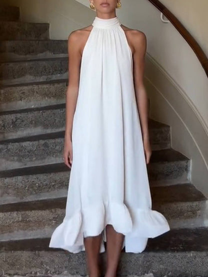 Elegant Ruffled Halter Neck Sleeveless Dress