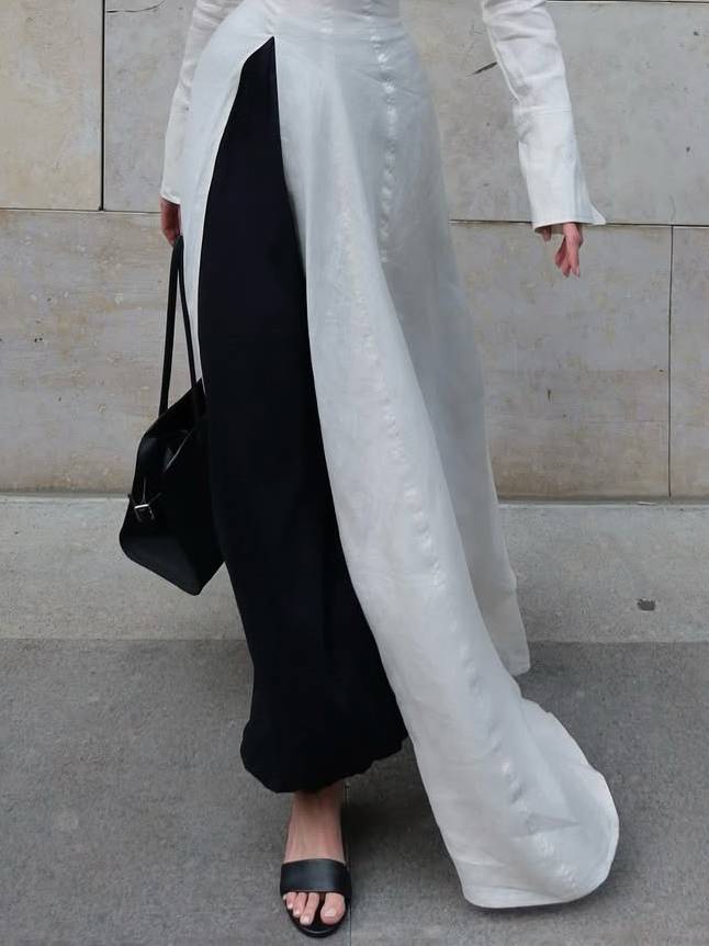 Long Sleeve Slit Shirt Dress And Wide Leg Pants Suit