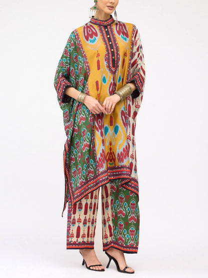 Retro Casual Patchwork Floral Print Loose Midi Shirt