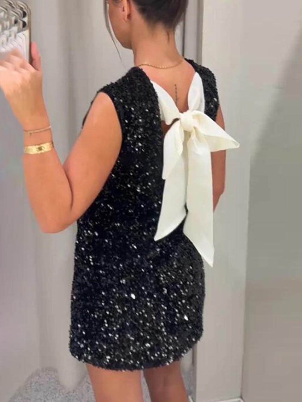 Sequined Tie-Back Bows Party Mini Dress