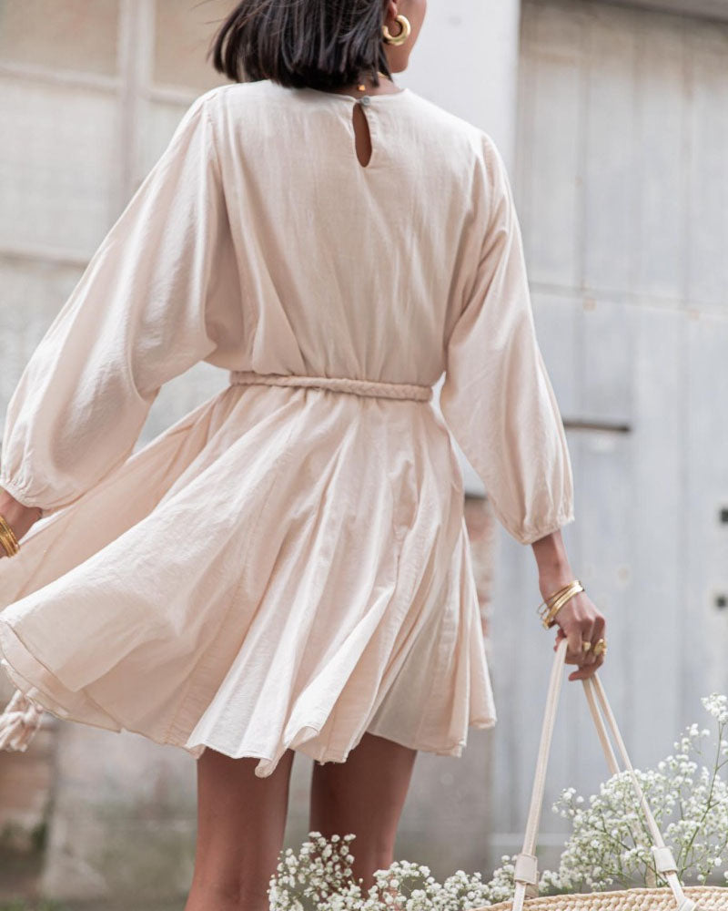 Casual Plain Braid Belt Dress