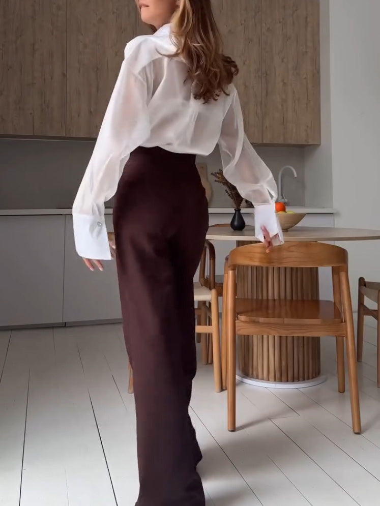 Elegant Organza Sheer Shirt And Trousers Two-piece Set