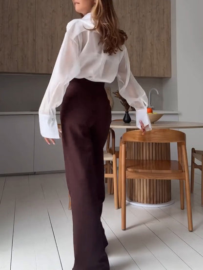 Elegant Organza Sheer Shirt And Trousers Two-piece Set