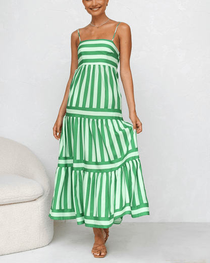 Multi Green Striped Maxi Dress