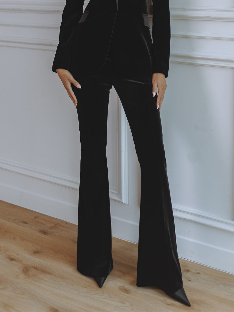 Elegant Satin Lapel Velvet Blazer