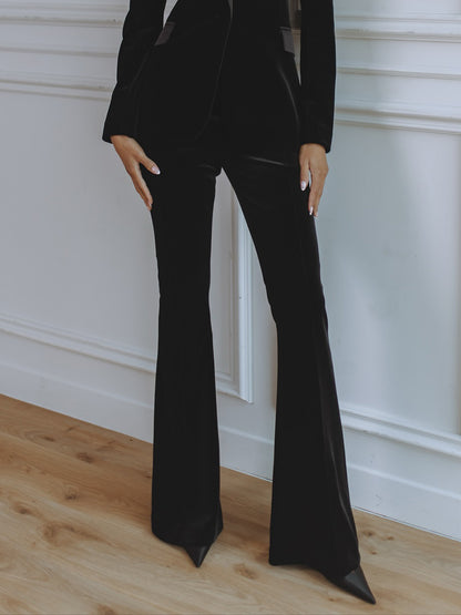 Elegant Satin Lapel Velvet Blazer