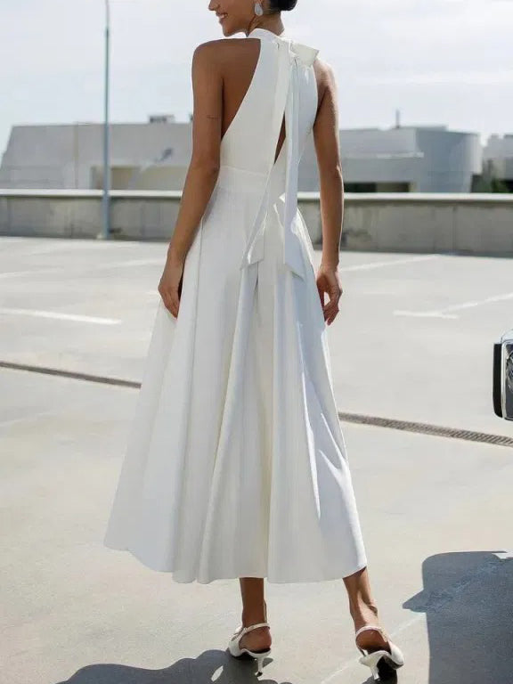 Elegant Halter Neck A-Line Midi Dress