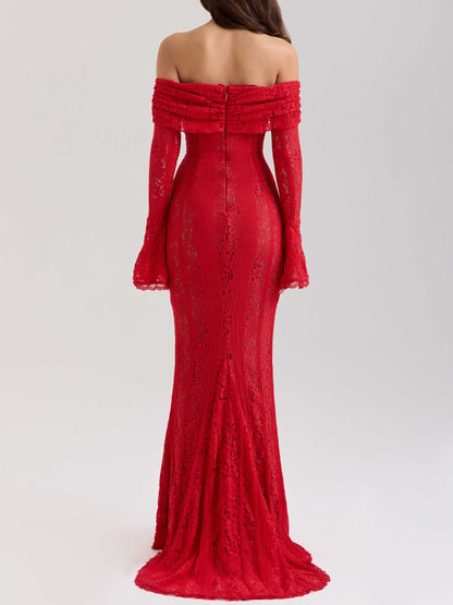 Elegant One Shoulder Lace Fishtail Maxi Dress