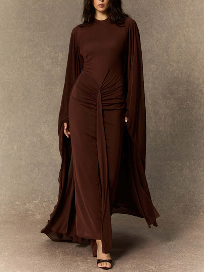 Elegant Pleated Flowing Shawl Two-piece Maxi Dress