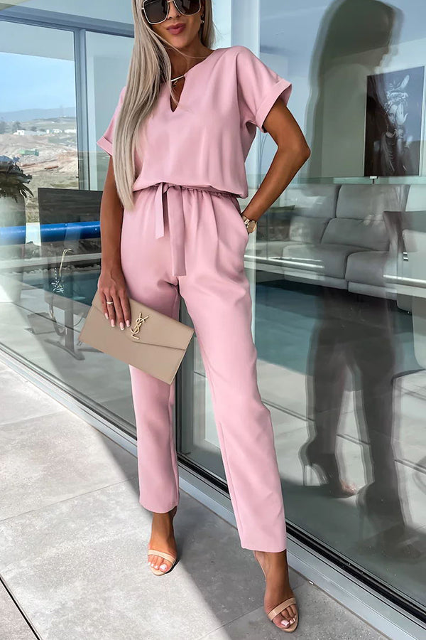 Metal Cutout Neck Belted Pocketed