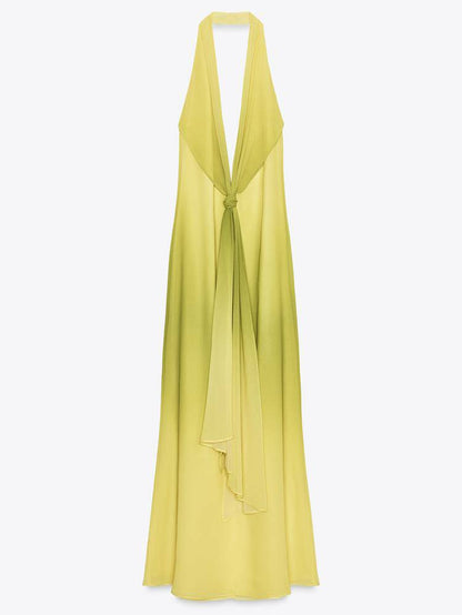 Halter Neck Lace-up Backless Slim-fit Maxi Dress