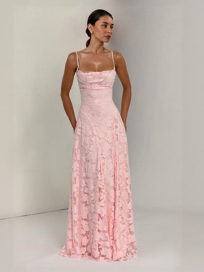 Elegant Floral Lace Spaghetti Strap Maxi Dress