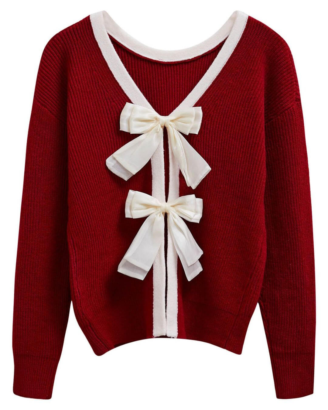 Backless Contrast Knit Top Featuring Bow Tie Detail Set