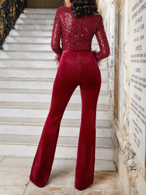 Elegant High-neck Sequined Jumpsuit