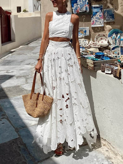 Elegant Hollow Floral Lace Maxi Skirt