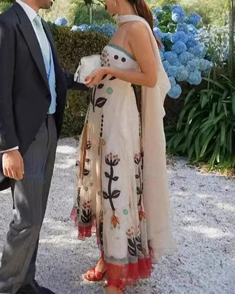 Elegant Chiffon Printed Sling Dress