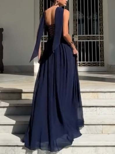 Scarf Tube Top A- Line Maxi Dress