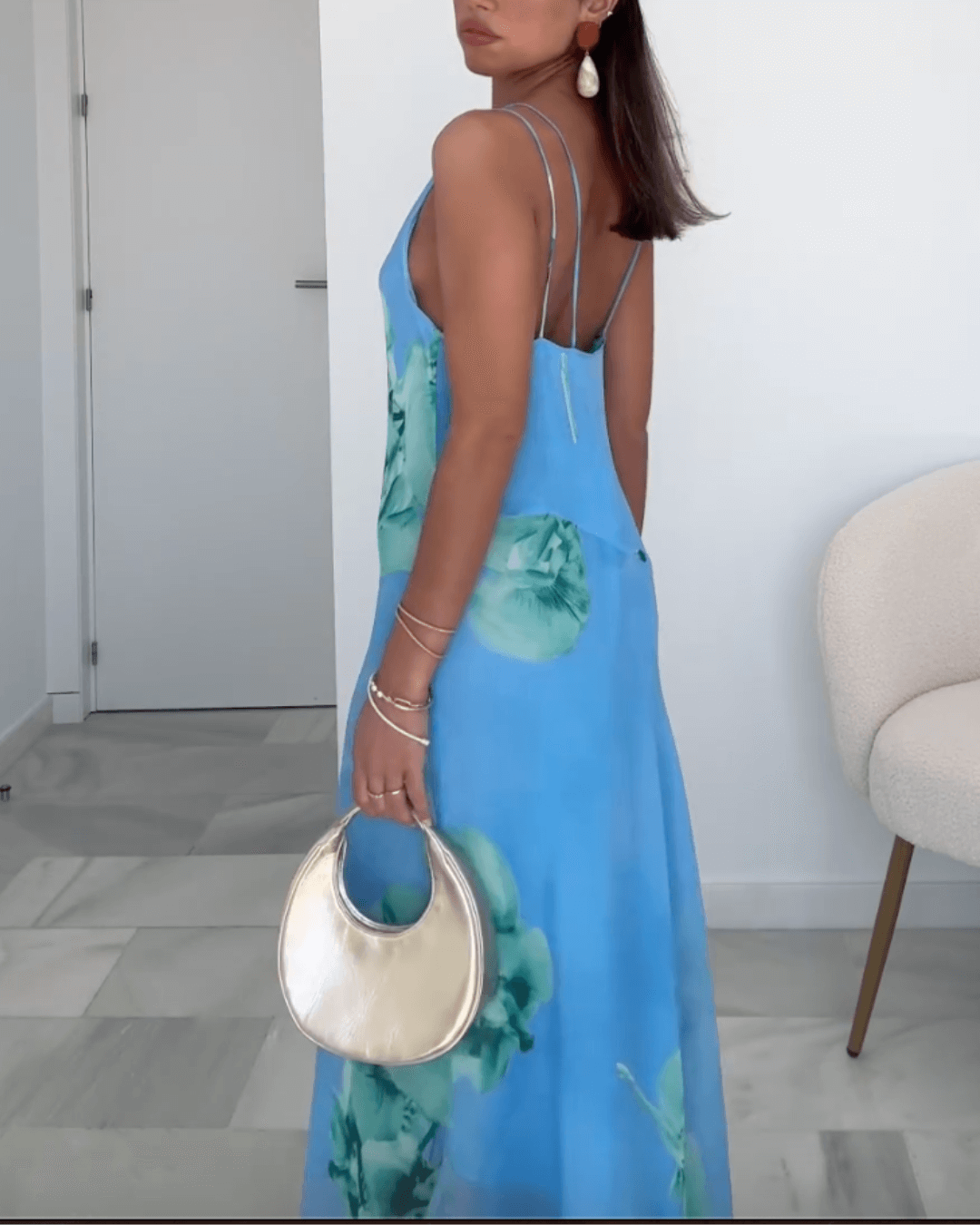 Floral Print Suspender Patchwork Maxi Dress